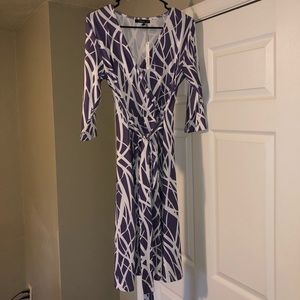 Purple and white wrap dress. Never worn